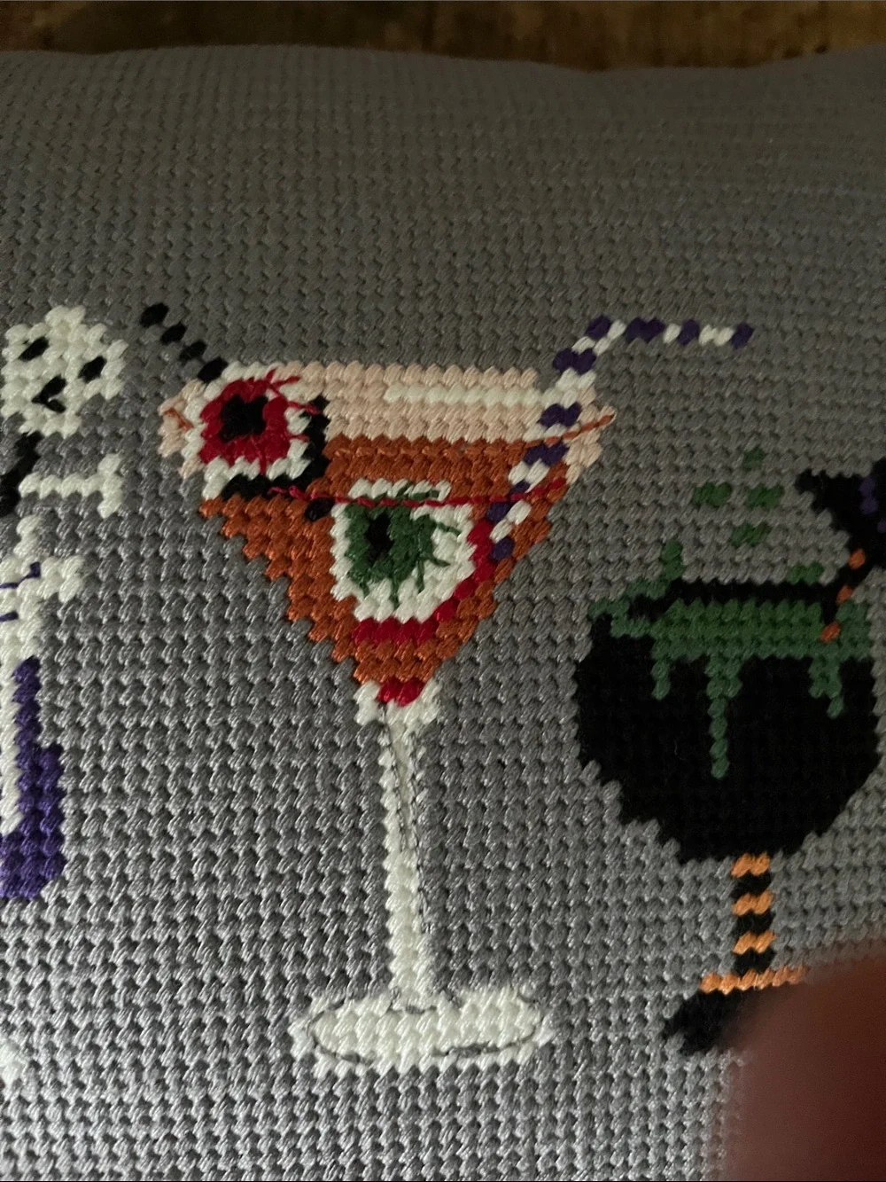 Martha Stewart Gray Halloween Cocktail Embroidered Pillow